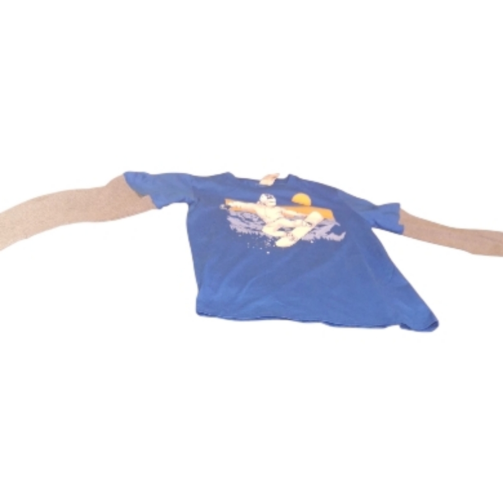Blue Kids Shirt with Snowboard Graphic Print Thermal Gray Sleeves XL 14